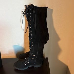 Thigh high suede boots